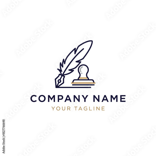 Elegant logo design featuring a quill pen and a stamp, representing legal or official services.
