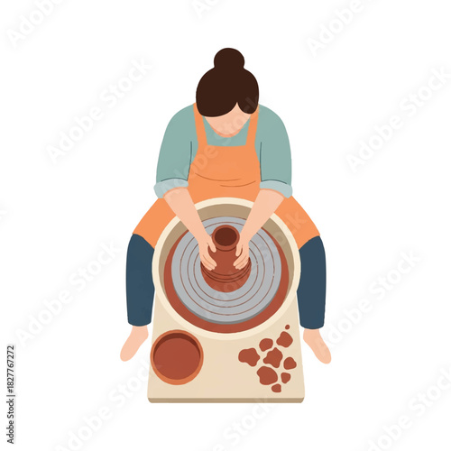 Mindful artisan shaping beautiful ceramic ware on a spinning potter's wheel, embodying traditional craft and artistic dedication