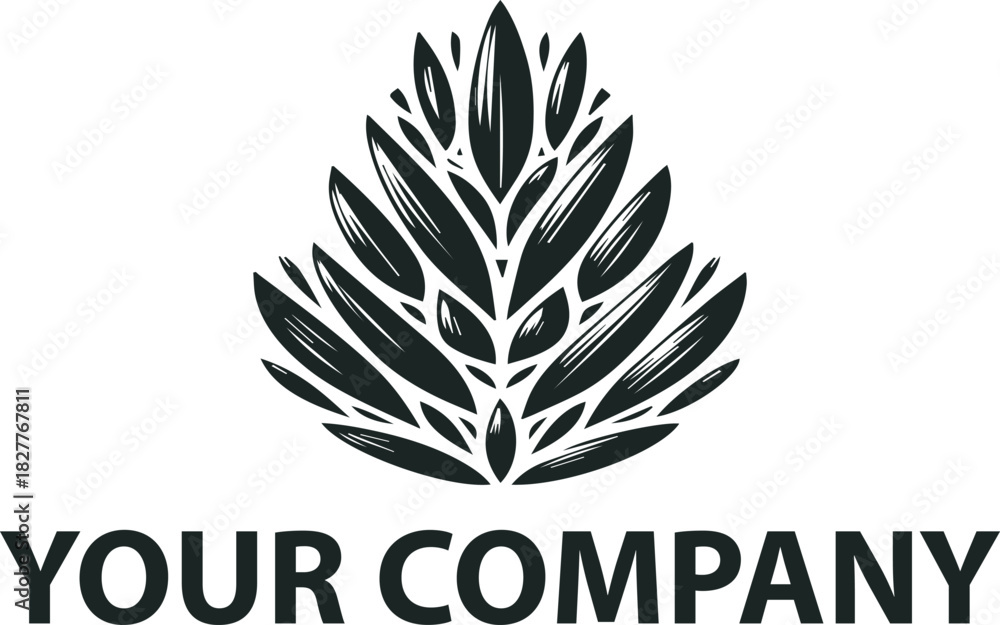 Obraz premium Rice grain cluster illustrated as a clean black vector emblem design. Food icon concept
