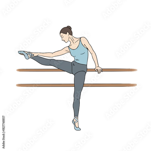 Ballet Dancer Stretching at the Barre Graceful Pose and Exercise Demonstration