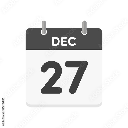 12月27日･DEC 27の日めくりカレンダーのアイコン - 12/27の日付入りの白黒の英語の暦