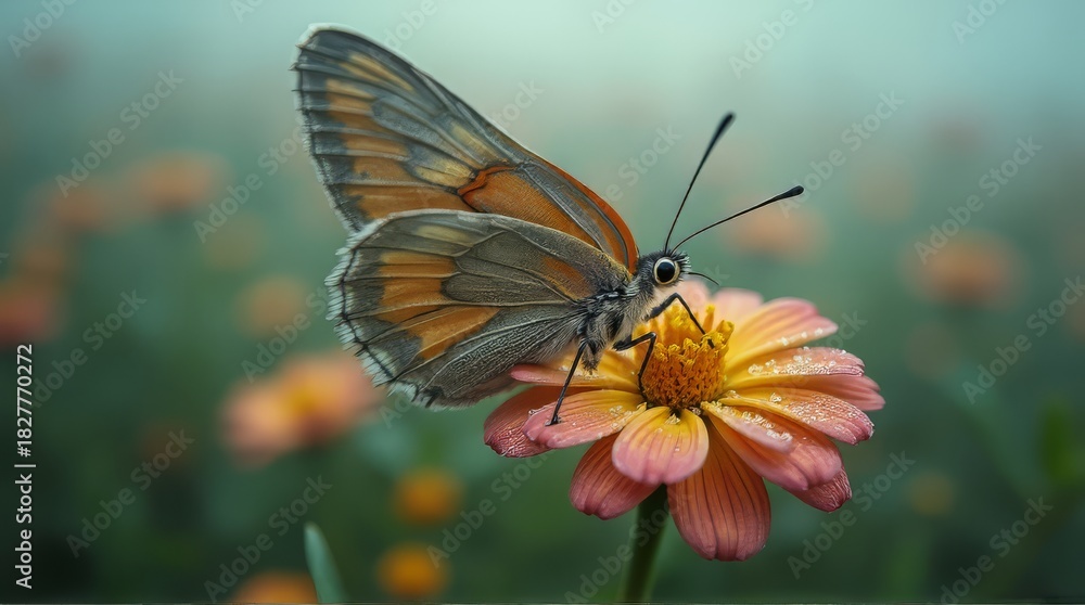 Obraz premium Butterfly on Zinnia Flower