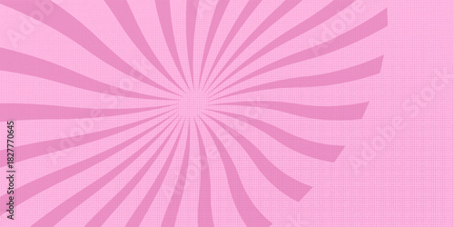 Twisted rays of rosy sunset. Vortex pinwheel pattern. Pink circus, carnival or festival background.