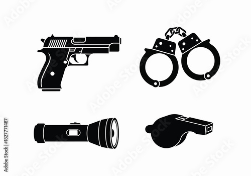 Police equipment icon set isolated on