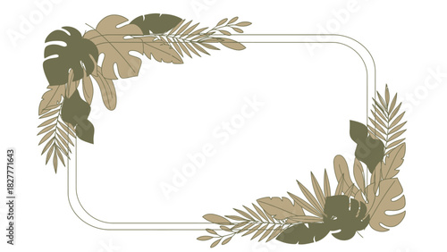 Tropical Leaves Vector Frame with Delicate Border - Elegant Botanical Design for Invitations and Cards