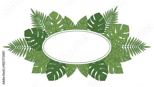 Tropical leaves vector frame for decorative design botanical illustration, elegant blank design template