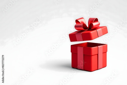 Red Gift Box with Bow Open on Gray Background