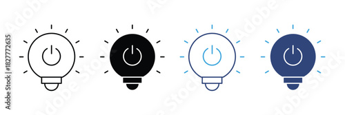 Light bulb icon with power button symbol isolated on white background. Creation icon set. vector illustration