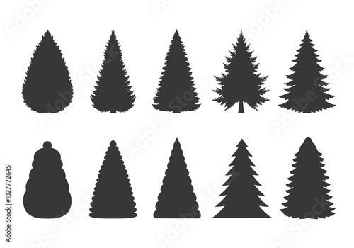 Set of ten black silhouette christmas tree shape