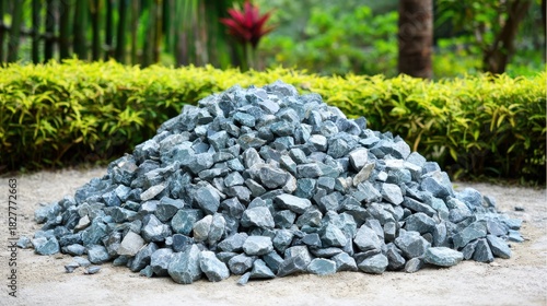Pile of crushed stone used for garden landscaping outdoors