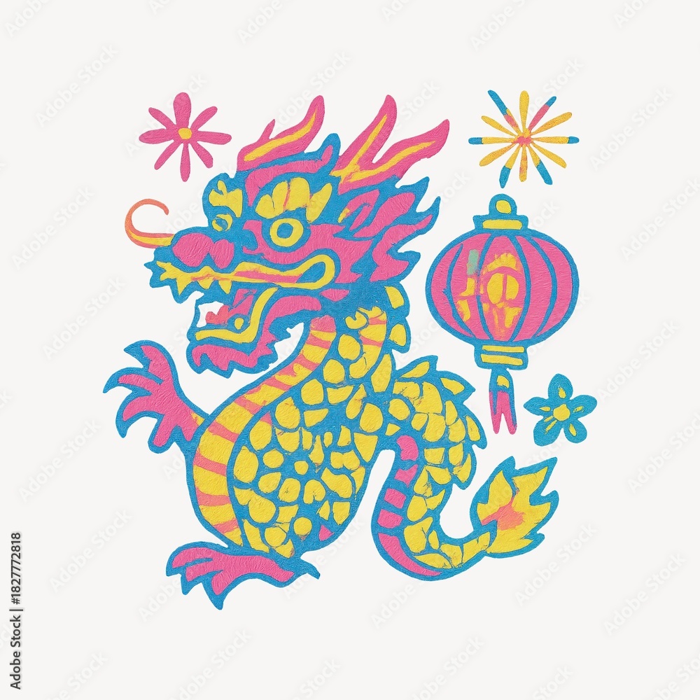 Obraz premium Colorful dragon with lantern