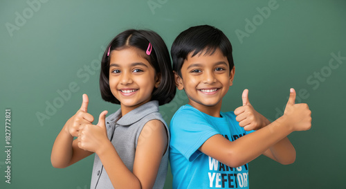 Happy Indian Kids Giving Thumbs Up, School Success