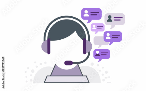 Customer Support Representative with Headset and Chat Bubbles Connecting with Clients and Providing Excellent Service Online