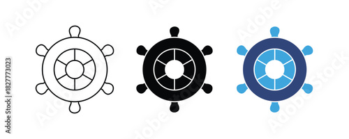 Ship wheel icon set isolated on white background