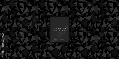 Seamless geometric pattern of scattered monochrome triangles on a dark background