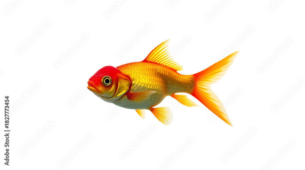 Fototapeta premium A bright orange goldfish with flowing fins swims gracefully isolated on transparent background