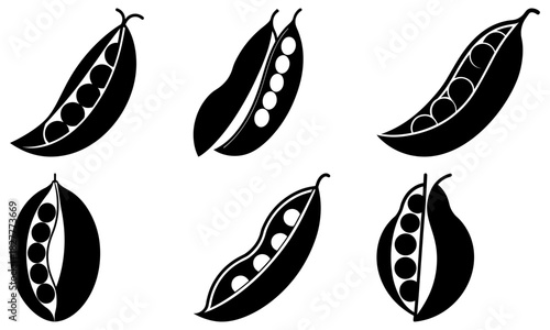 Fresh garden peas in pods, a simple and modern black and white vector design, perfect for healthy eating or organic farm concepts, a scalable graphic