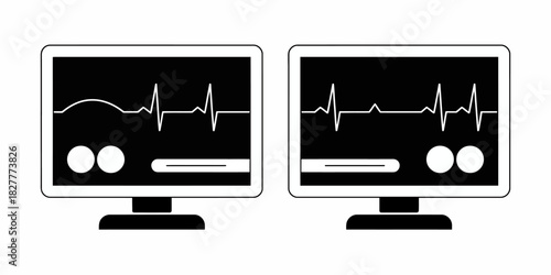 Vital signs monitoring device screen with heart rhythm display illustrating patient health status and medical technology in hospital or clinic setting