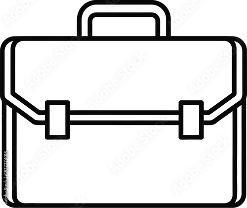 Simple black and line art icon representing a classic briefcase or business bag with a top handle and two front clasps