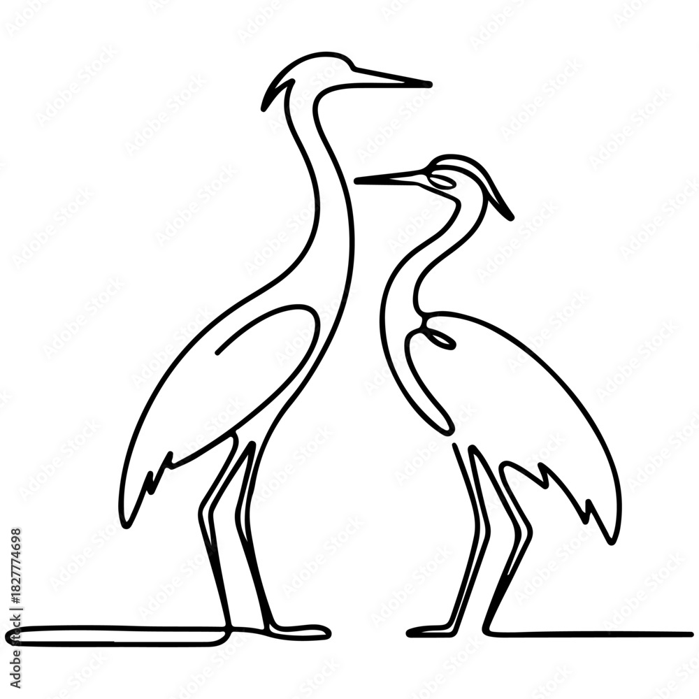 Obraz premium Continuous Line Art of Two Elegant Cranes or Herons