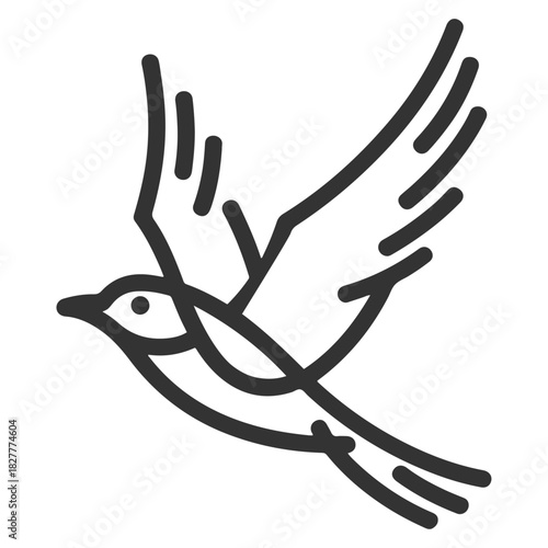 a black and white illustration of a bird flying