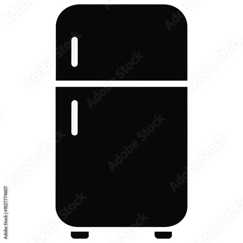 Refrigerator fridge icon with freezer, black kitchen appliance silhouette symbol