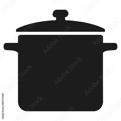 Cooking pot with lid silhouette icon, black kitchen cookware boiling symbol