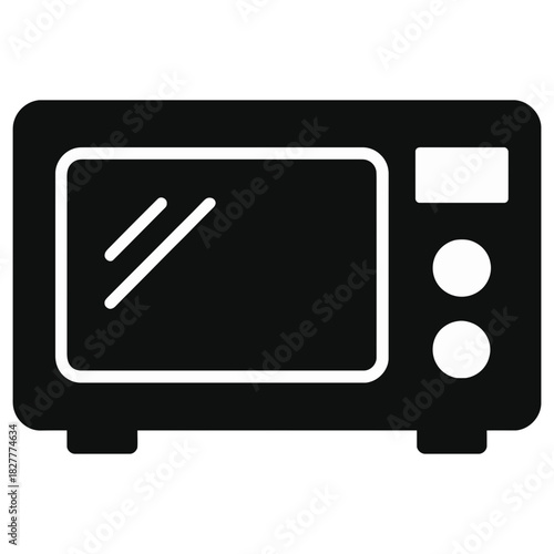Microwave oven appliance icon, black kitchen cooking heater silhouette symbol