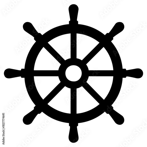 Ship steering wheel nautical helm icon, black marine navigation symbol