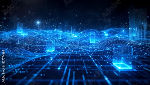Futuristic digital landscape background for technology and science concepts design
