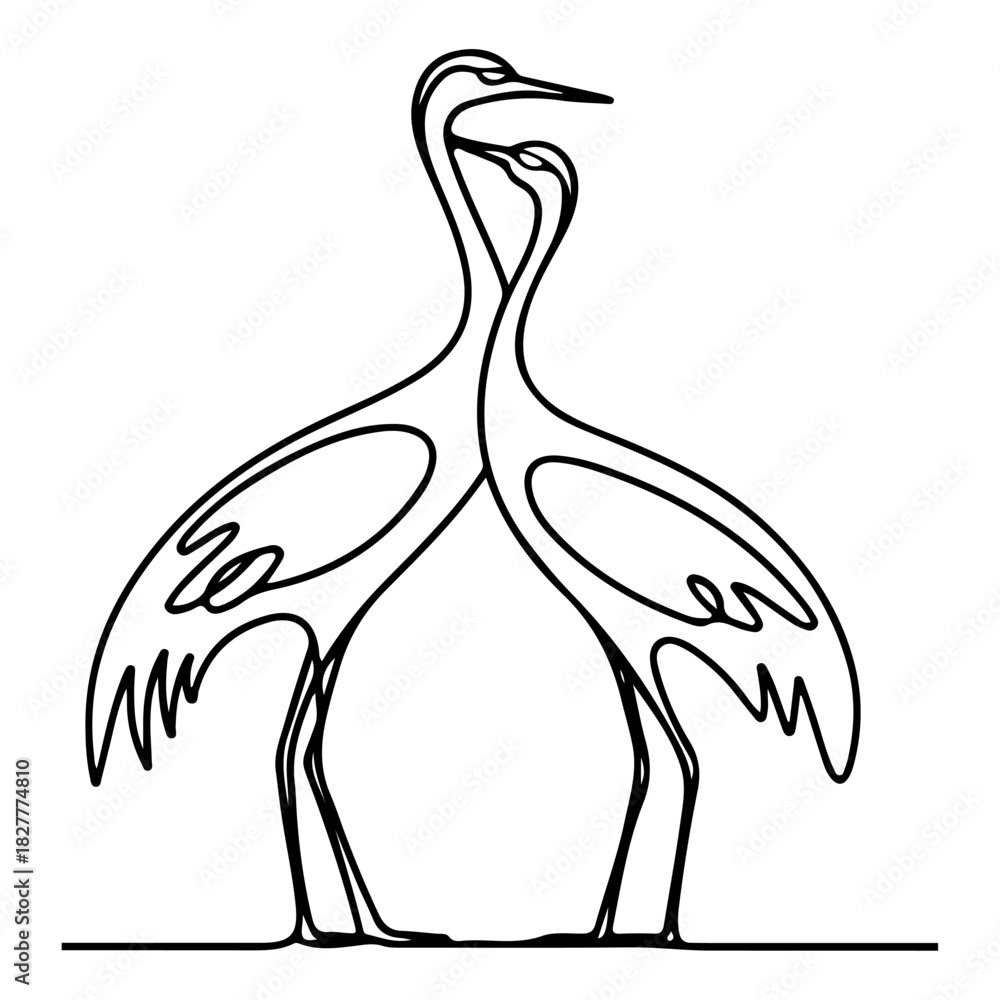 Obraz premium Continuous Line Art of Two Elegant Cranes or Herons