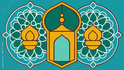 Ornate design with central arch and floral sides