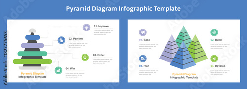 Colorful Pyramid Diagram Infographic Templates Showcasing Business Development Stages and Planning in Presentation Slides