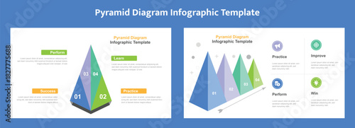 Colorful Pyramid Diagram Infographic with Four Levels and Corresponding Descriptions, Double Layouts