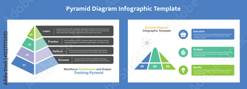 Colorful Pyramid Diagram Showing Business Process, Workforce Performance, Analysis, Execution and Results Infographic Template