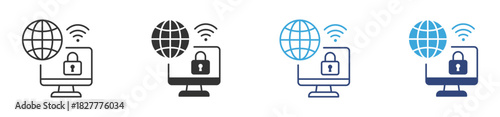Cyber Security icon set, Internet Protection System, Secure Network Access and Online Data Safety concept icon, vector illustration.
