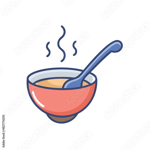 Cauldron Spoon Stirring Vector Color Icon Illustration