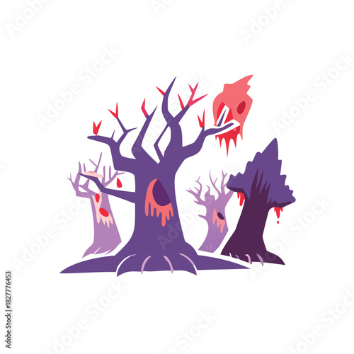 Creepy Forest Icon Vector Color Icon Illustration