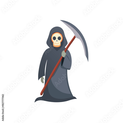 Grim Reaper With Scythe Vector Color Icon Illustration