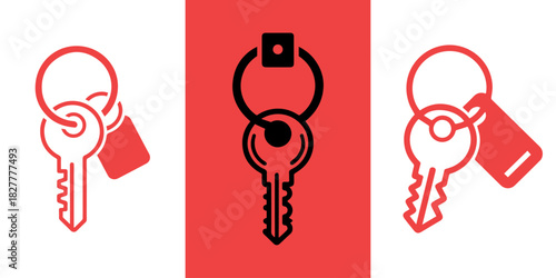 Three keys with red tags on key chains against a vibrant red background representing access and security