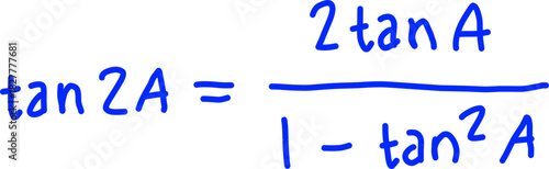 Trigonometric double angle identity for tangent: tan 2A. Advanced geometry and calculus formula. Math education aid.