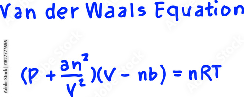 The Van der Waals Equation of State. Chemistry and physics formula for real gases. Science education and research concept.