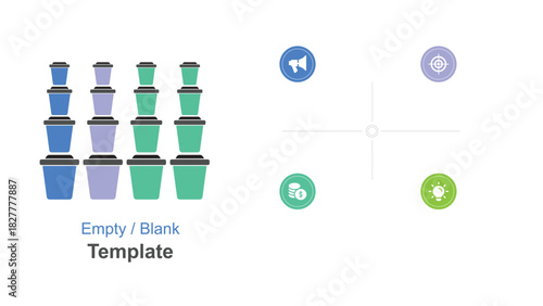 Colorful Stacking Cups with Business Concept Icons Empty for Presentations and Infographics