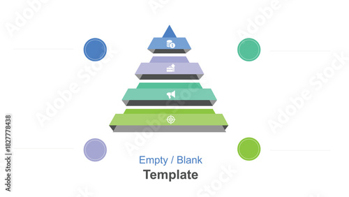 Pyramid Diagram with Four Steps and Colored Circles, Empty ReadyToUse Infographic