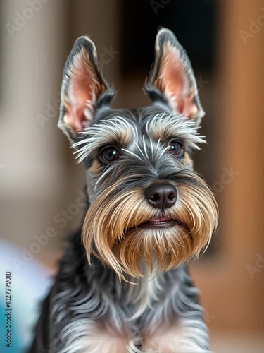 Miniature Schnauzer's alert expression, its wiry coat a testament to its heritage,  expressive,  watchdog