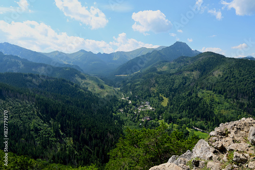 Fototapeta Naklejka Na Ścianę i Meble -  Landscape of the Tatra Mountains in the summer, view from the top of Mount Nosal. Beautiful panorama of the polish mountains, Tatra National Park, Kuznice, Zakopane, Poland