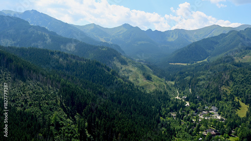 Fototapeta Naklejka Na Ścianę i Meble -  Landscape of the Tatra Mountains in the summer, view from the top of Mount Nosal. Beautiful panorama of the polish mountains, Tatra National Park, Kuznice, Zakopane, Poland