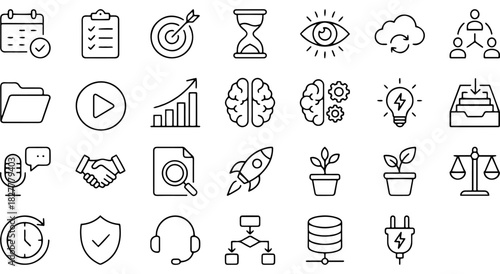 Comprehensive business and technology line icon set for modern digital designs Vector.