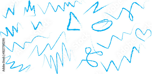 Blue crayon abstract line and shape elements