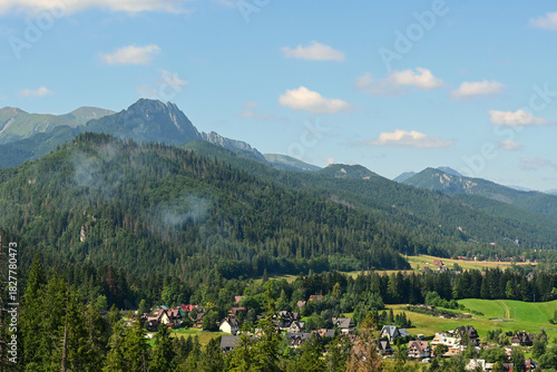 Fototapeta Naklejka Na Ścianę i Meble -  Beautiful, scenic view of Chlabowka village near Zakopane, Poland. Summer time